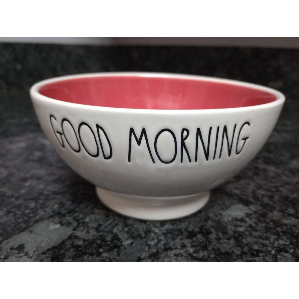 RAE DUNN GOOD MORNING Cereal Bowl Pink Inside CERAMIC 2 cup bowl